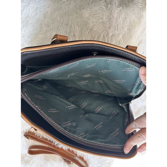 I Medici Firenze Black Pebbled Leather Satchel w/ Brown Trim & Detachable Strap - Picture 2 of 6